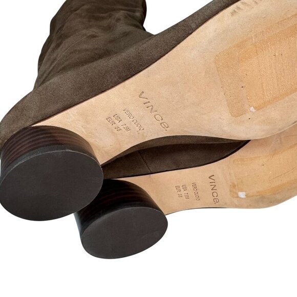 Vince. Ramona WIDE CALF Square Toe Mid Heel Suede Boots Women's 38/7.5 Pinecone - Picture 8 of 8